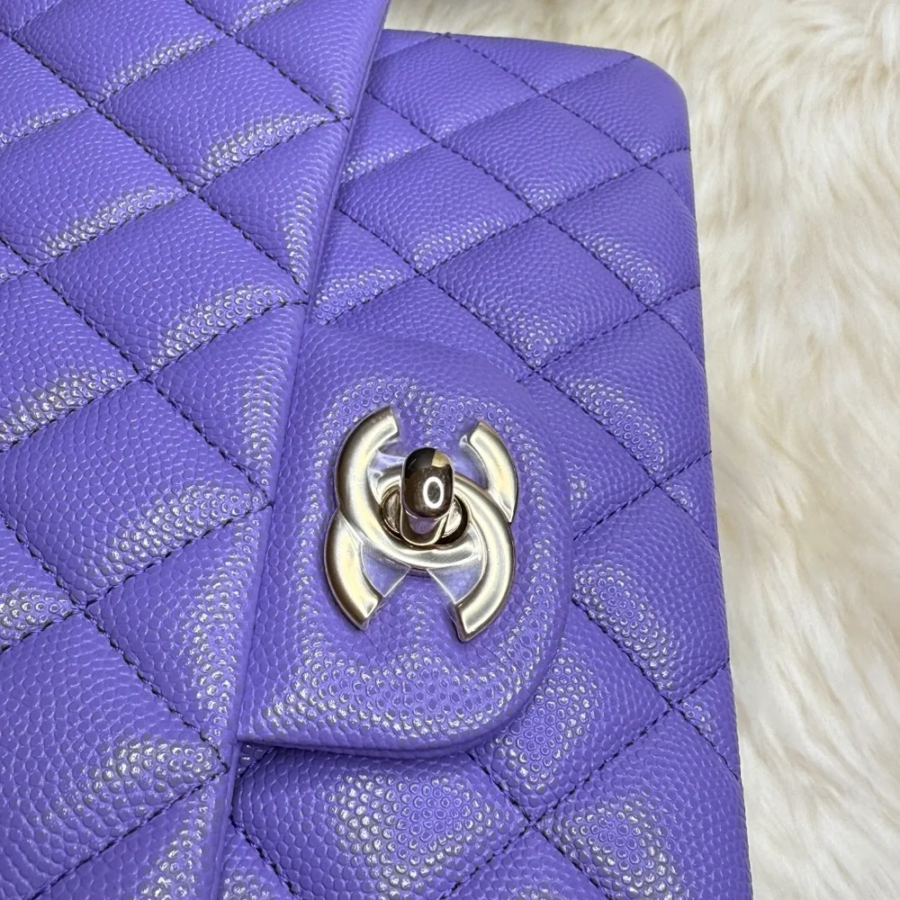 NEW Chanel 20S Lilac Caviar Small Classic Flap Bag Light Gold Hardware RARE
